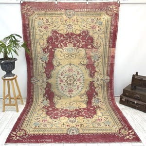 Oversized vintage Turks oushak-tapijt, wollen vloerkleed (6,4 x 10,2 ft)