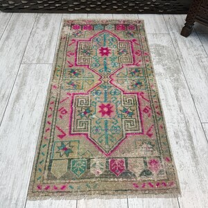 Alfombra vintage pequeña de 1,6 x 3,3 pulgadas, alfombra turca pequeña, alfombra oushak pequeña, alfombra hecha a mano pequeña, alfombra decorativa bohemia pequeña, alfombra para puerta, alfombra para baño turco