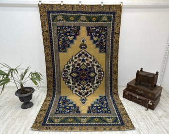 Vintage Oushak Wool Rug, Hand-Knotted Turkish Rug, 5.4x9.7 ft