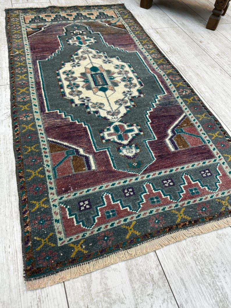 Small Turkish Rug, Vintage Bath Mat, Mini Oushak Rug, Turkish Doormat ...