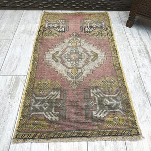 Turkish Rug, Bath Rug, 1.8x3.3 ft, Handmade Rug, Small Rug, Entry Rug, Door Mat, Oushak Rug, Organic Rug, Oriental Rug, Vintage Rug,