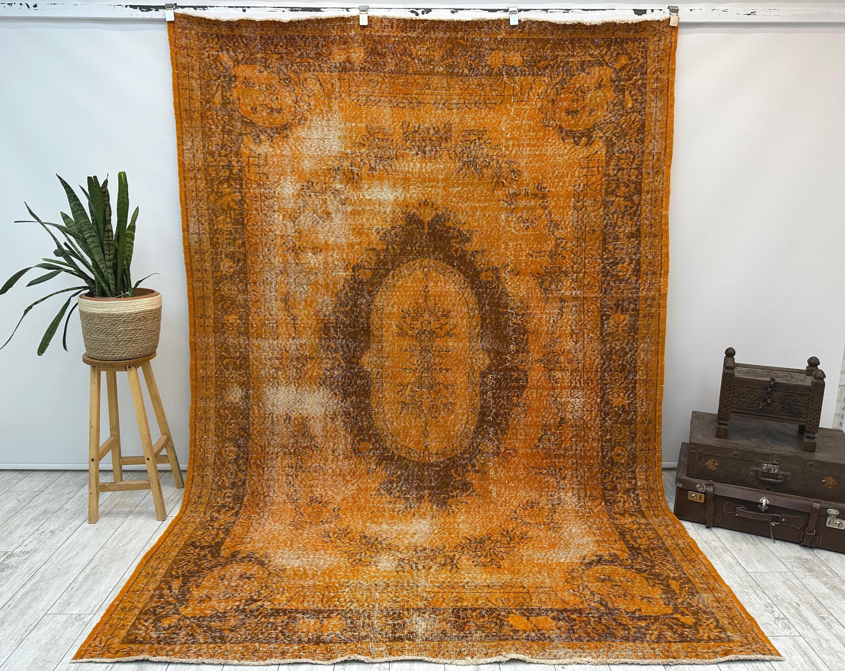 Orange Oversize Rug, Turkish Rug, Area Rug, Large Rug, Vintage Rug