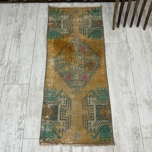 Alfombra vintage pequeña de 1,3 x 3,1 pulgadas, alfombra turca pequeña, alfombra oushak pequeña, alfombra pequeña hecha a mano, alfombra bohemia pequeña, alfombra de puerta, alfombra de baño turco