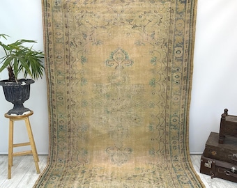 Orange Turkish rug, Vintage rug, Handmade rug, Boho decor, Home decor rug, Floor rug, Organic wool rug, Oushak rug, Turkey rug 5.3 x 8.9 ft