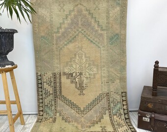 oriental vintage rug, dining table rug, aesthetic rug, low pile rug, turkish rug, oversize rug, botanic rug, wool rug, 3.4 x 6.3 FT,