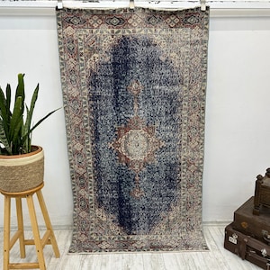 Area Rug 3.8x6.8, Turkish Rug, Floor Rug, Bedroom Rug, Distressed Rug, Kilim Rug, Boho Decor, Orange Rug, 3x5 Rugs, free shipping, home rug