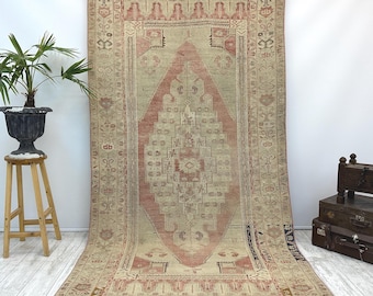 Turkish rug, Vintage rug, Handmade rug, Boho decor, Home decor rug, Floor rug, Organic wool rug, Oushak rug, Turkey rug 5.1 x 9.6  Ft