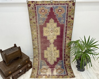 Alfombra turca perfecta, alfombra vintage, 3,4 x 6,6 pies, alfombra Oushak, alfombra de área, alfombra burdeos, alfombra de sala de estar, alfombra hecha a mano, alfombra antigua, alfombra de área roja