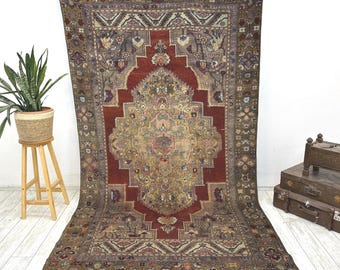 230x300 Vintage Teppich, Türkischer Teppich, Oushak Teppich, Übergroßer Teppich, Wohnzimmerteppich, Esszimmerteppich, Medaillon