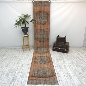 Vintage Turkish Runner Rug 2.3x13.3 ft, Long Terracotta Hallway Rug