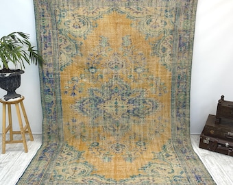 Oversized tapijt, Turks tapijt, karpet, groot tapijt, vintage tapijt, Oushak-tapijt, woonkamertapijt, slaapkamertapijt, wollen tapijt, 6,7 x 10,1 voet,