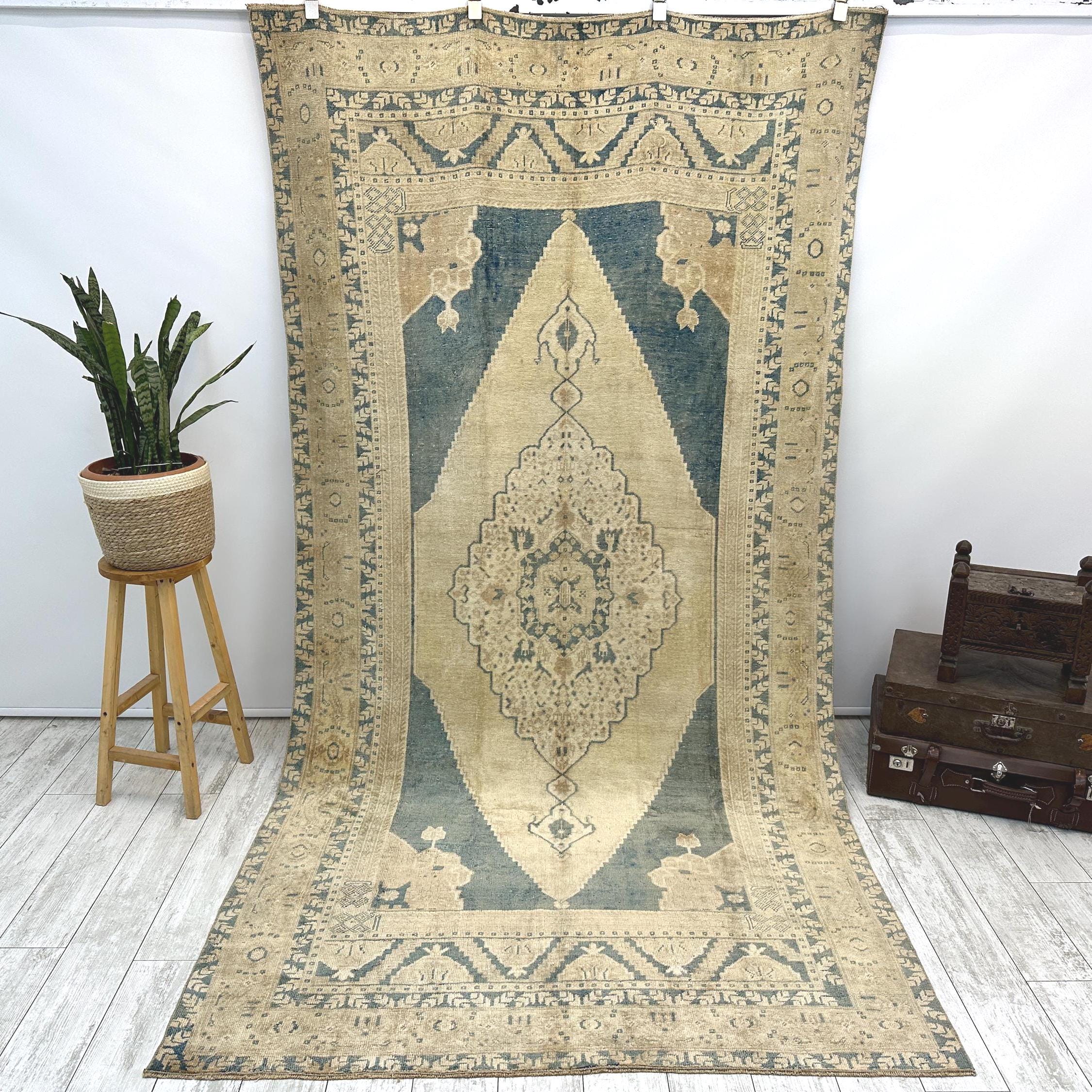 Handcrafted Turkish Taspinar Rug | Vintage Wool Area Rug | Large 
