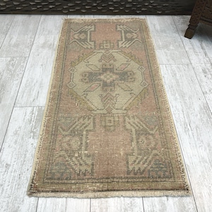Small Turkish Rug, Vintage Bath Mat, Mini Oushak Rug, Turkish Doormat Rug, Entryway Decor, Outdoor Mat, Small Vintage Rug 1.7x3.3, Boho Rug