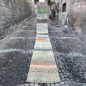 Extra Long Vintage Runner Rug Handwoven Wool oushak Style 21 Ft