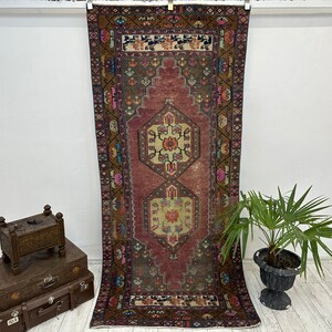 Turkish Maden rug, Vintage rug, Handmade rug, Boho decor, Home decor rug, Floor rug, Organic wool rug, Oushak rug, Turkey rug 3.7 x 8.2 ft
