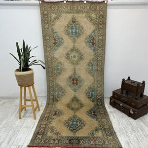 Runner Rug, Vintage Rug, Turkish Rug, Anatolian Rug, Rugs For Stair, 4.3x11.1 FT, Orange Rug, Hallway Rugs, Wool Rug, Turkish Runner Rug,