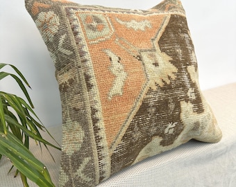 20x20 Rustic Turkish Rug Pillow Cover, Vintage Wool Cushion, Farmhouse Accent
