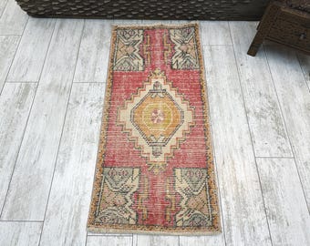 Klein Turks tapijt, vintage badmat, mini-Oushak-tapijt, Turks deurmattapijt, haldecor, buitenmat, klein vintage tapijt 1,5 x 3,4 boho-tapijt