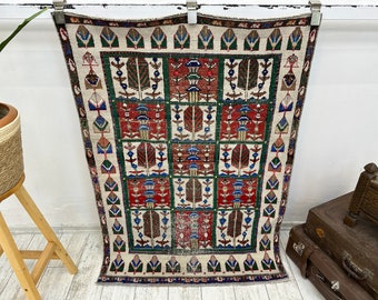 Turkish Rug, Vintage Rug, 3.1x4.5 ft, Oushak Rug, Area Rug, Faded Rug, Muted Rug, Living Room Rug, Handmade Rug, Antique Rug, Red Area Rug
