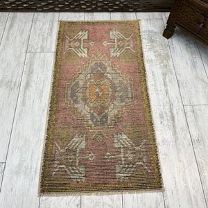 Small Turkish Rug, Vintage Bath Mat, Mini Oushak Rug, Turkish Doormat Rug, Entryway Decor, Outdoor Mat, Small Vintage Rug 1.6x3.2, Boho Rug