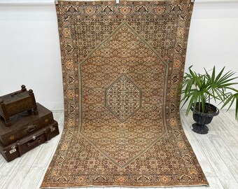 Turkish Rug, Vintage Rug, 4.4x8.3 ft, Oushak Rug, Area Rug, Faded Rug, Muted Rug, Living Room Rug, Handmade Rug, Antique Rug, Red Area Rug