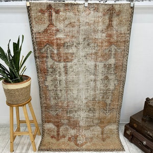 Turkish rug, Vintage rug, Handmade rug, Boho decor, Home decor rug, Floor rug, Organic wool rug, Oushak rug, Turkey rug 3.7 x 6.5 ft