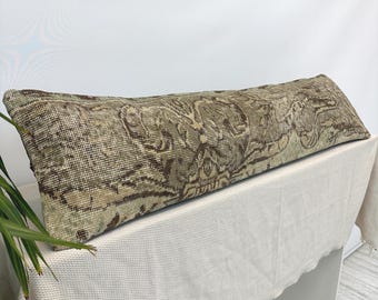 Long Bench Pillow Cover 12x48, Vintage Rug Cushion, Turkish Lumbar Pillow, Boho Rustic Decor