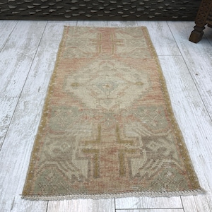 Alfombra turca pequeña, alfombra vintage pequeña, alfombra oushak pequeña, alfombra descolorida, alfombra de cocina, alfombra de dormitorio, alfombra para lavandería, felpudo turco, 3,5 x 7,2 cm, alfombra bohemia