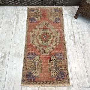 Small Turkish Rug, Vintage Bath Mat, Turkish mat rug, Turkish Doormat Rug, mini rug, Outdoor Mat, Small Vintage Rug 1.5x3.3, Boho Rug