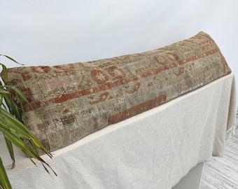 Boho Kilim Lumbar Pillow 12x48 | Turkish Vintage Rug Cover | Handcrafted Long Sofa Cushion