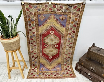 Turkish Rug, 3.5x5.8ft, Vintage Rug, Bohemian Rug, Oushak Rug, Area Rug, Handmade Rug, Home Decor, Wool Rug, Boho Rug, Oriental Rug