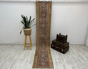 Lopertapijt, vintage tapijt, Turks tapijt, Anatolisch tapijt, traptapijten, 2 x 10,1 ft oranje tapijt, gangtapijten, wollen tapijt, Turks lopertapijt,