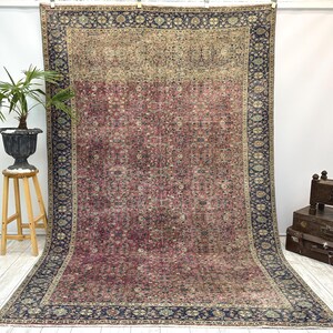 Turkish Area Rug, 6.4x9.7 ft, Geometric Scandinavian Decor Rug, Vintage Carpet, Oushak Rug, Hand Knotted Wool Anique Rug, Red Area Rug, image 1