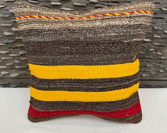 Funda de almohada Kilim de diseño de rayas, almohada de decoración del hogar, almohada de sofá, funda de almohada decorativa, cojines Kilim, almohada étnica, almohada Kilim