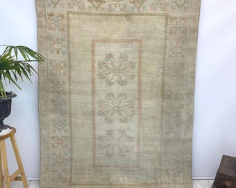 Distressed Turkish rug, Vintage rug, Small rug, Area rug 5.2x7.5 ft, Handmade rug, Turkey rug, Boho rug, Wool rug, Doormat rug, Floor rug