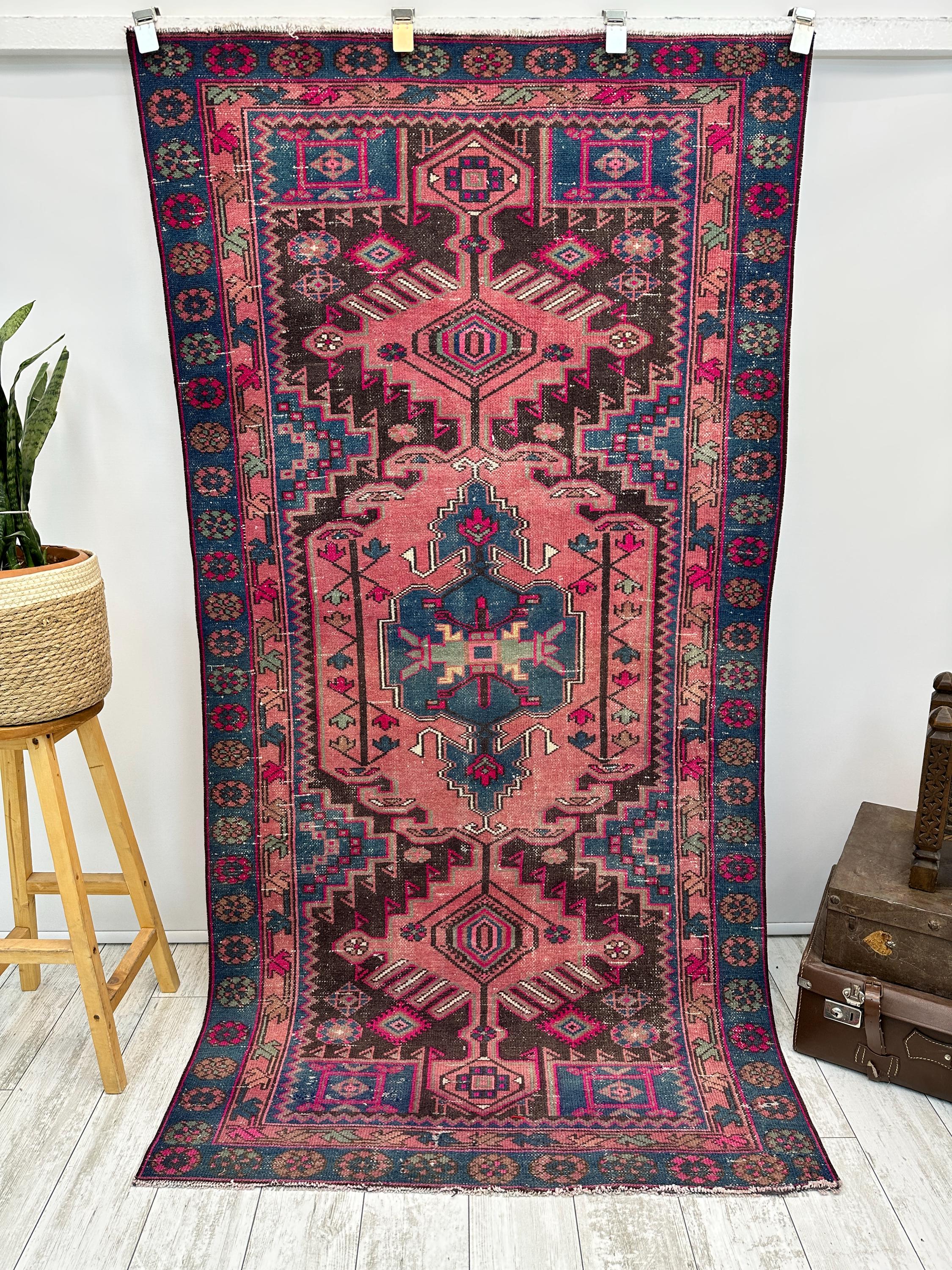 Blush Pink Turkish Area Rug | Antique Handwoven Carpet | Vintage