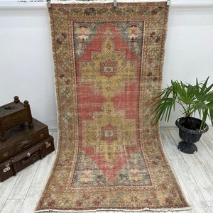 Turkish rug, Vintage rug, Handmade rug, Boho decor, Home decor rug, Floor rug, Organic wool rug, Oushak rug, Turkey rug 4.2 x 8.1 ft