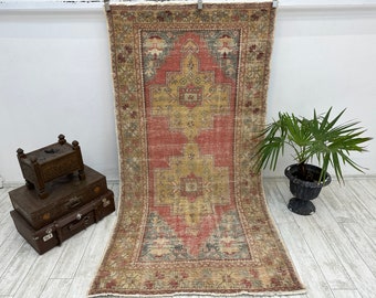Turkish rug, Vintage rug, Handmade rug, Boho decor, Home decor rug, Floor rug, Organic wool rug, Oushak rug, Turkey rug 4.2 x 8.1 ft