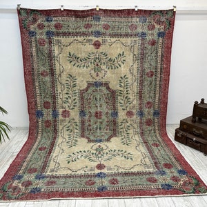 XL Vintage Turkish Carpet, Woven Antique Area Rug, Rustic Home Style,