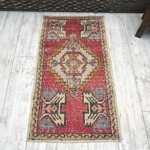 Small Turkish Rug, Vintage Bath Mat, Mini Oushak Rug, Turkish Doormat Rug, Entryway Decor, Outdoor Mat, Small Vintage Rug 1.6x3, Boho Rug
