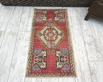 Klein Turks tapijt, vintage badmat, mini-Oushak-tapijt, Turks deurmattapijt, decor hal, buitenmat, klein vintage tapijt 1,6 x 3, boho-tapijt