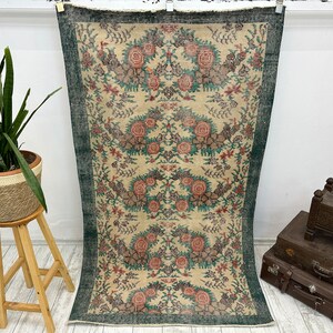 antique turkish rug, rugs for kitchen, retro rug, oushak rug, low pile rug, entryway rug, vintage rug, bohemian rug, 3.9x6.7 ft