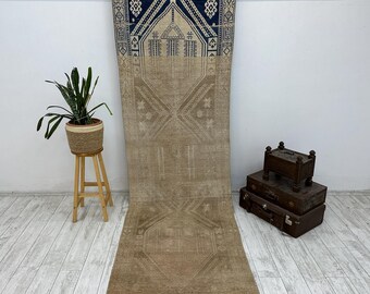 turkish runner rug, runner rug, entryway rug, vintage rug, hallway rug, corridor rug, handmade rug, boho rug, corridor rug, 3.4 x 10.8 ft