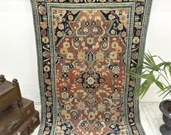 Vintage Oushak Rug, Muted Turkish Wool Carpet, Farmhouse Decor (3.9x6.2ft)