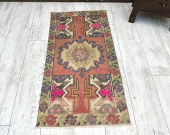 Small Turkish Rug, Vintage Bath Mat, Mini Oushak Rug, Turkish Doormat Rug, Entryway Decor, Outdoor Mat, Small Vintage Rug 1.5x2.9, Boho Rug