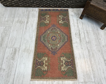 2x4 Turkish Rug, Oushak Rug, colorful Small Rug, Wool Bedroom Rug, Vintage Handmade Rug, Soft Kids Rug, Organic Kitchen Rug,  1.4 x 3.3 ft
