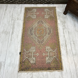 Turkish Small Rug, Bath Rug, 1.6x3.1 ft, Handmade Rug, Small Rug, Entry Rug, Door Mat, Oushak Rug, doormat Rug, Oriental Rug, Vintage Rug