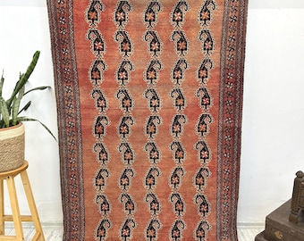 Boho chic rug, Authentic rug, Vintage rug, Purple and black rug, Handmade turkish rug, Wool rug, Sustainable rug, 4.1 x 6.6 ft,