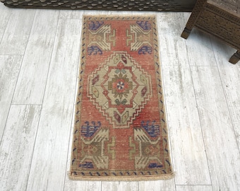 Small Vintage Rug 1.6x3.2 Small Turkish Rug, Small Oushak Rug, Small Handmade Rug, Small Bohemian Decor Rug, Door Mat Rug, Turkish Bath Mat