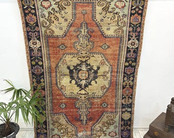 Vintage Turkish Oushak Rug, 4.3x6.7 ft, Handmade Wool